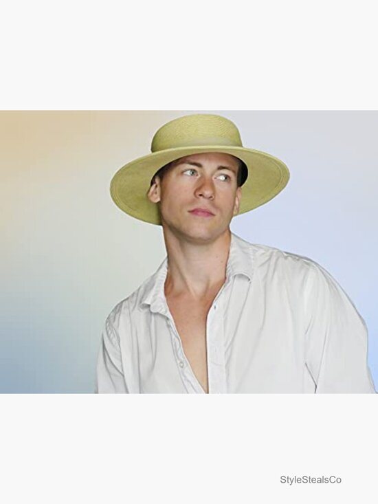 Straw Boater Sun Hat UPF50+ Wide Brim Adjustable Travel Beach main image 4